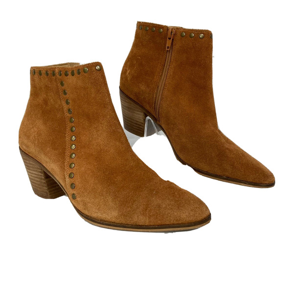 Lucky Brand Shoes - Lucky Brand Boots Womens Sz 7.5 Linnea Tan Suede Leather Gold Studded Heel Ankle